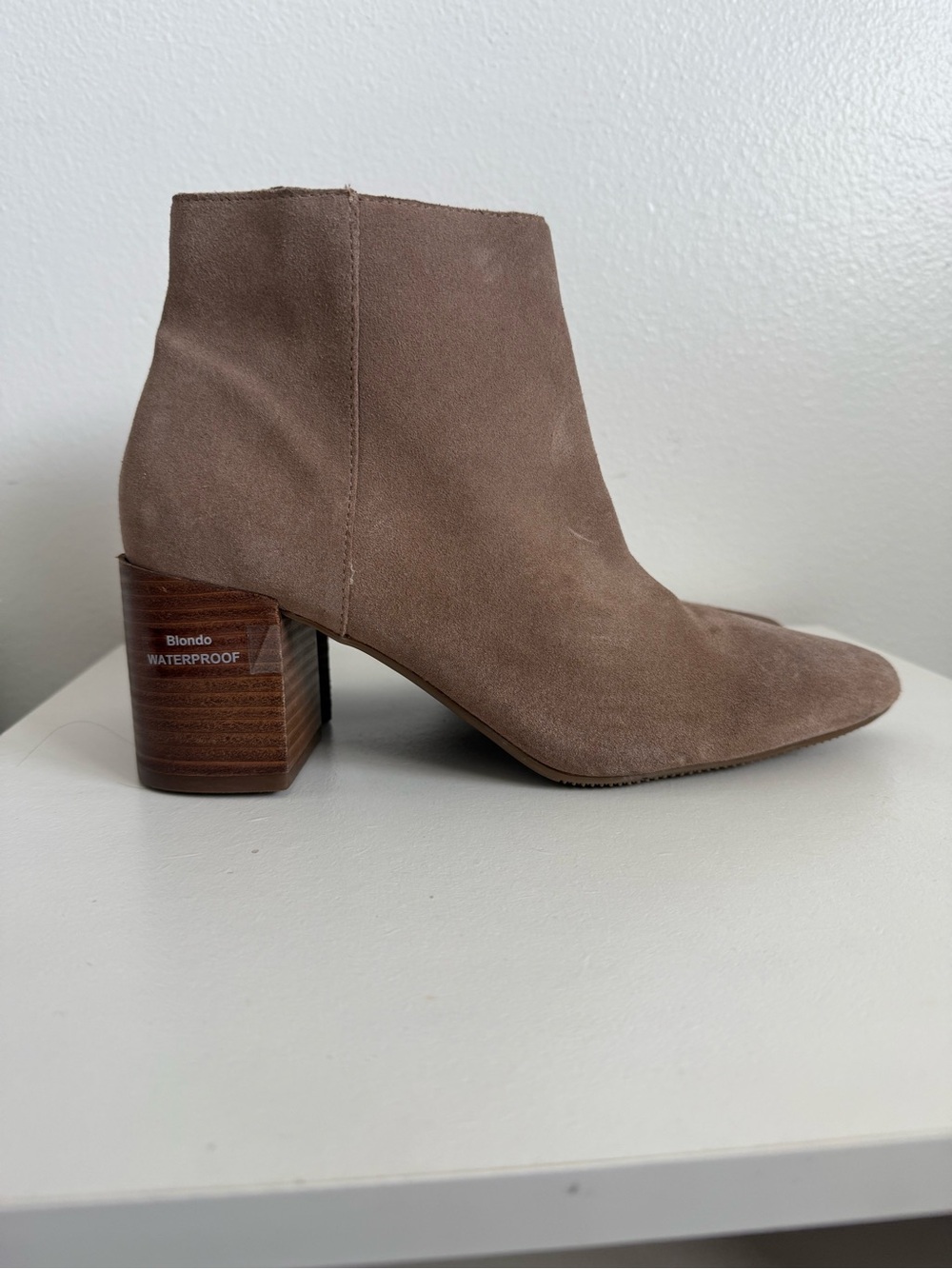 Blondo Taupe Suede Pointed Toe Ankle Bootie